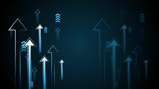Dark abstract background with upward-pointing arrows in varying sizes animation