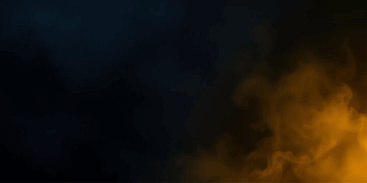 Wisps of amber and blue smoke curl and blend against a dark backdrop, creating an abstract and atmospheric visual with a sense of mystery.