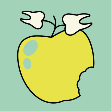 Surreal Apple with Teeth Instead of Leaves, Dental Health Concept Illustration
