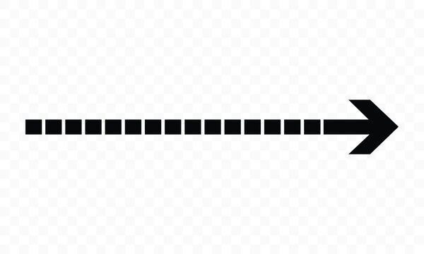 Horizontal arrow made of squares pointing to the right, symbolizing progress, direction, and speed with repeating pattern on transparent background, technology or data stream concept.