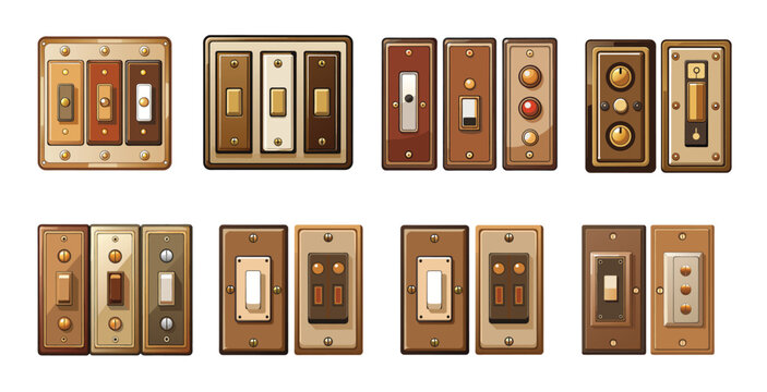 Collection of various light switch plates and electrical switches