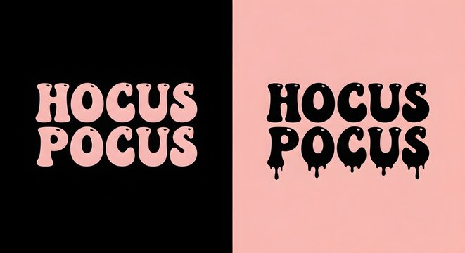 Hocus pocus typography design with retro bubble font and dripping effect