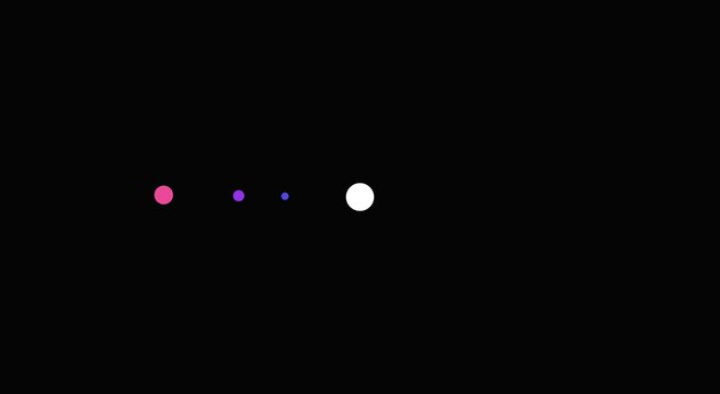 Minimalist loading spinner animation with rotating colorful dots on animation black background