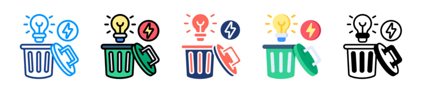 Waste To Energy Icon Sheet Multiple Style Collection 