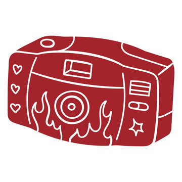 Red camera with flames on it