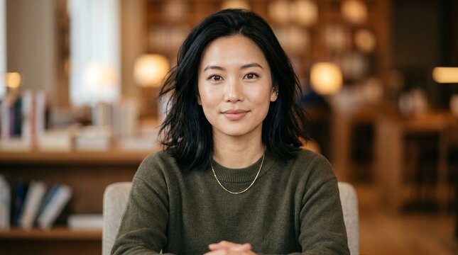 Professional woman in cozy workspace business environment portrait warm lighting inspirational setting