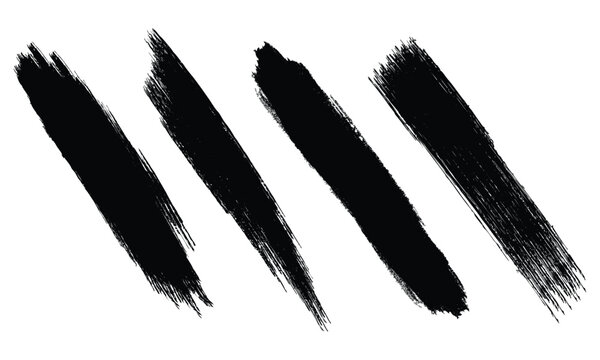 Diagonal black paint brush strokes set. Distressed slanted ink lines and rough dry brush slash dividers.