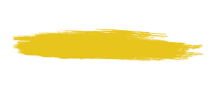 Mustard yellow dry bristle brush stroke. Rough watercolor paint streak and distressed title highlight strip.