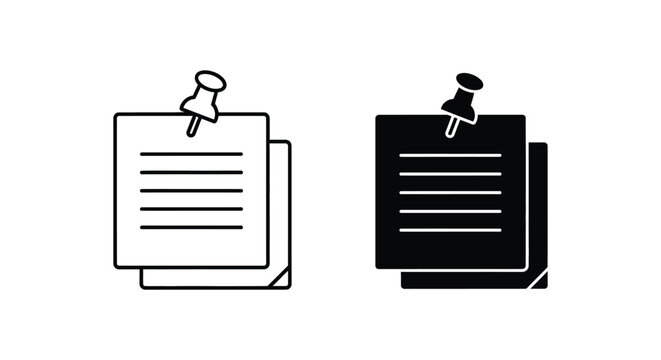 Black and white sticky notes with pushpins icon