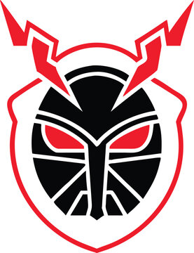 Black and red devil face with sharp horns