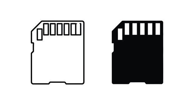 Sd memory card black and white outline icons
