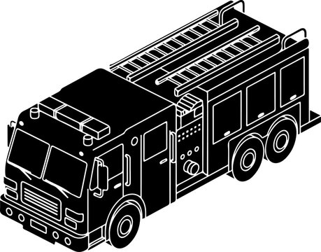 Fire truck, emergency vehicle, rescue transport, black outline illustration