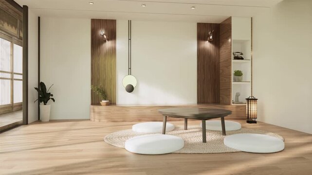 Mock up empty japanese on Modern room white color tone interior modern japandi style.3D rendering