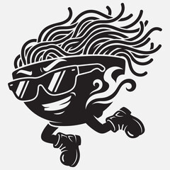 Obraz premium Noodle Mascot Wearing Sunglasses Silhouette Vector Illustration Black And White