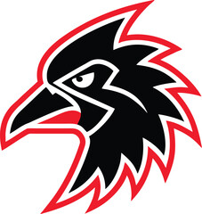 Obraz premium Bold black and red bird head mascot design perfect for sports teams or brand identity