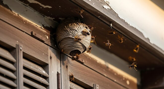 Wasp Nest on Building - A Close-Up of Natures Architecture.