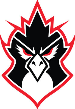Bold black and red eagle head logo with sharp angular features and piercing red eyes symbolizing determination