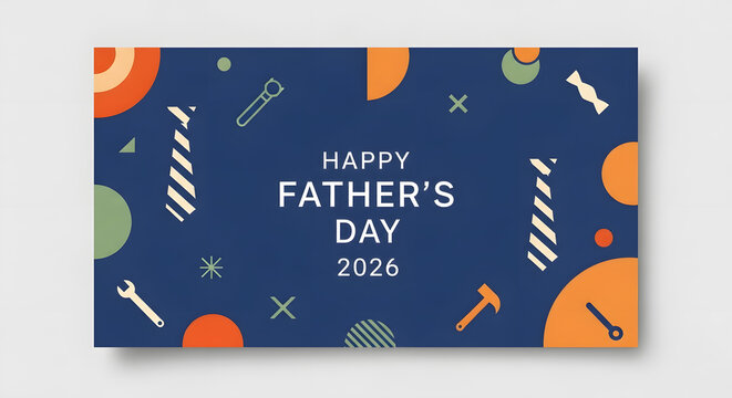 Colorful Father's Day celebration card with confetti and 2026 date on dark blue background