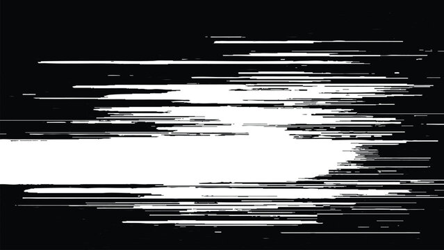 Abstract digital glitch effect with white horizontal lines on black background