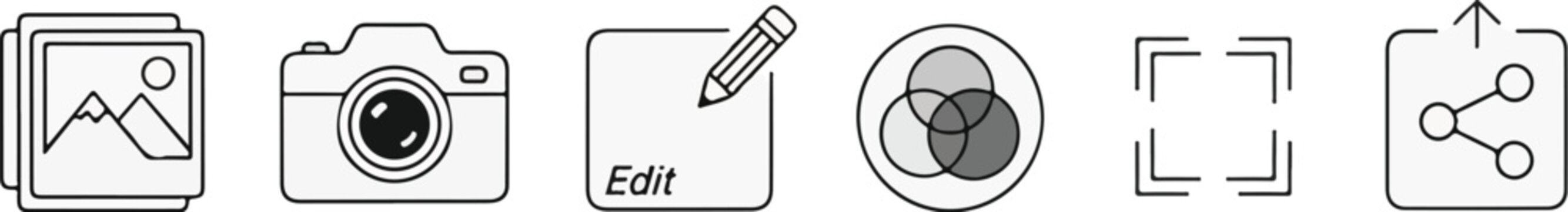 Digital photography and editing icon set