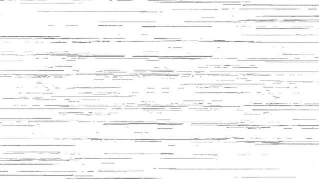 Glitchy digital distortion effect with horizontal lines and digital noise on white background