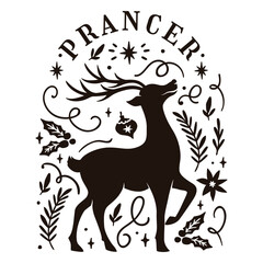 Fototapeta premium Festive reindeer silhouette with floral and ornamental elements t-shirt design