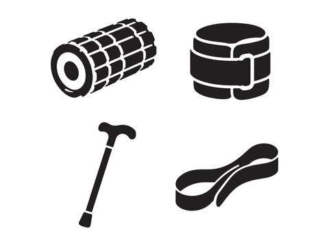 Drum and drumsticks music equipment icons in black silhouette on white background