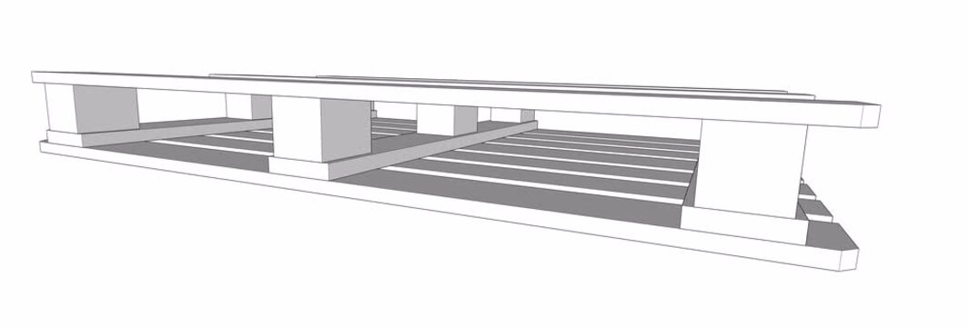 3D lineart rotation of EPAL CP2 heavy duty timber pallet and bottom view perspective. Engineering blueprint animation showing detailed 1200x800mm chemical shipping structural layout and overhead view 