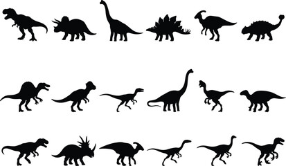 Dinosaur Silhouette Collection Vector Set Featuring Tyrannosaurus Triceratops Sauropods Raptors and Prehistoric ReptilesDinosaur Silhouette Collection  © Prema's World