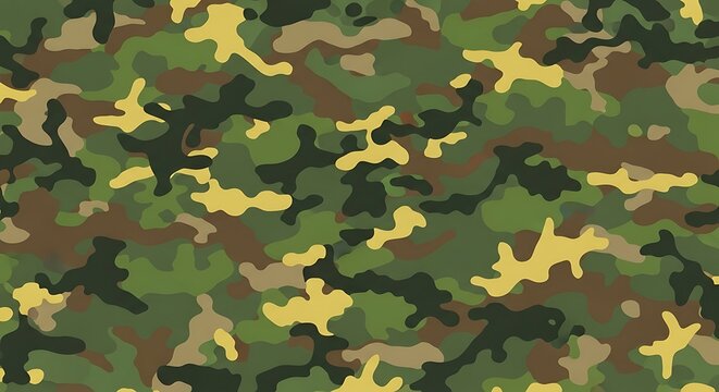 Camouflage Pattern - A Seamless Blend of Green, Brown, and Yellow Hues.