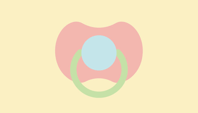Pastel colored baby pacifier flat vector illustration isolated on a soft yellow background for nursery decoration.