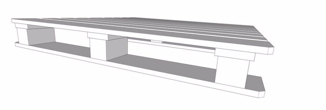 EPAL CP3 chemical timber pallet 3D lineart rotation with top view perspective. Engineering blueprint animation showing detailed 1140x1140mm shipping structural layout for global logistics.