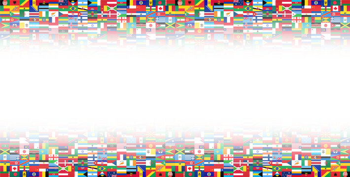 International World Flags Blurred Frame Border, Decorative Multi-Country Flag Pattern Rectangular Frame with Soft Gradient Inner Vignette and Blank White Copyspace Center Graphic Layout View