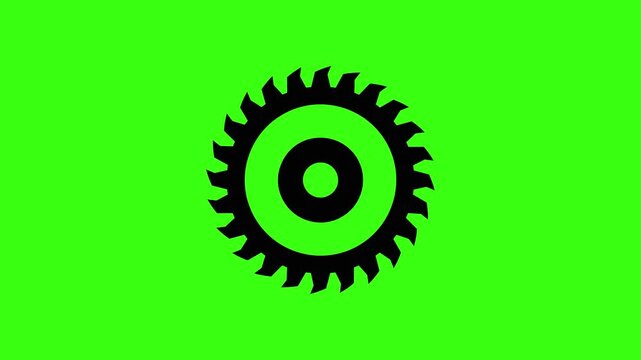 Fast Spinning and Shaking Black Saw Blade on Green Background