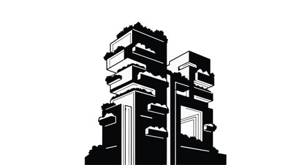 Fototapeta premium Modern architectural building constructed from toy blocks on a white background