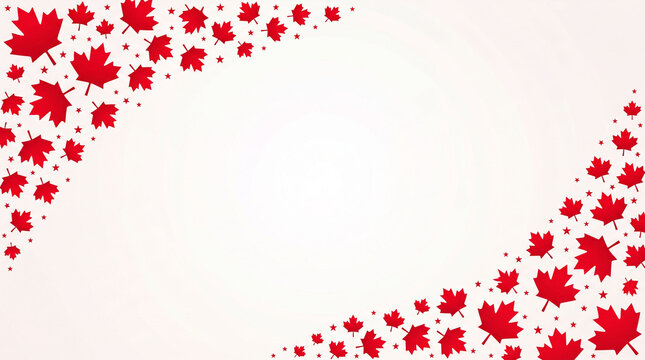 Border of red maple leaves on white background for Canada Day.