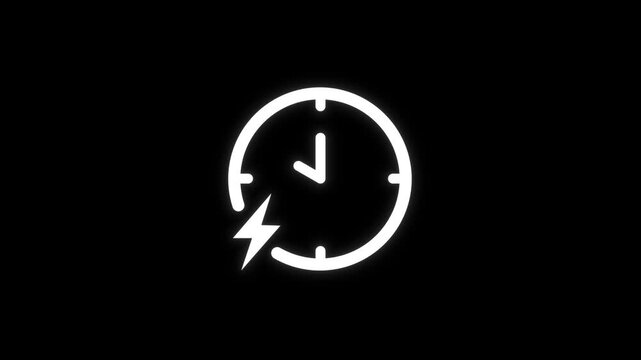 Rotating Time Clock with Pulsing Lightning Power Bolt in 4K Loop