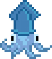 Fototapeta premium Squid Swimming Pixel Art