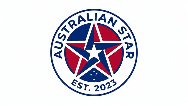 Circular emblem design featuring a stylized star with Southern Cross constellation elements and the text Australian Star established in 2023