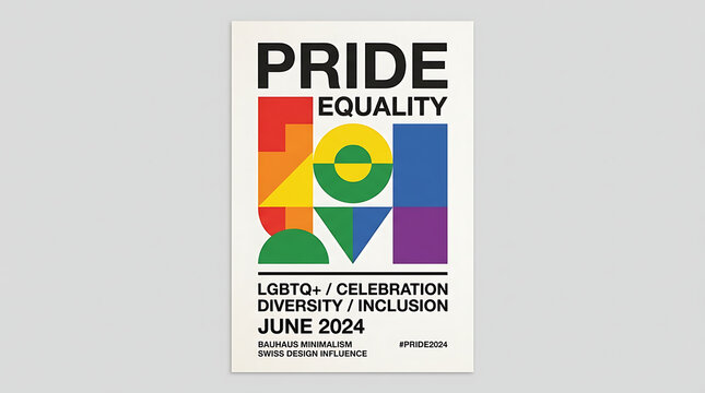 Minimalist pride equality celebration poster june 2024 graphic design
