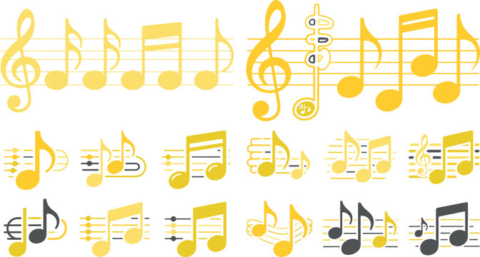 Collection of various music notes and symbols on staff lines  musical notation elements