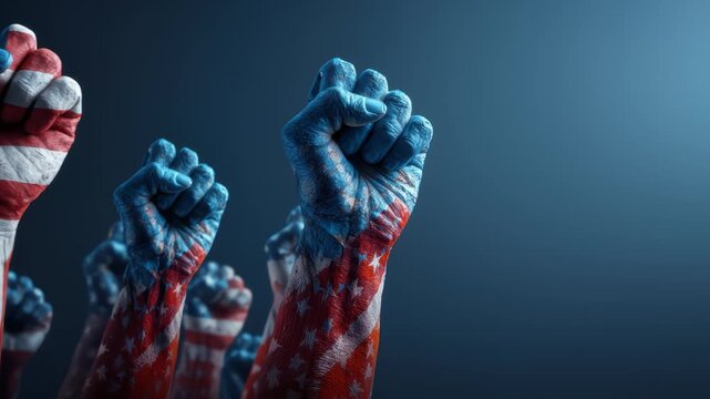 United hands rise in patriotic solidarity: power of freedom and unity
