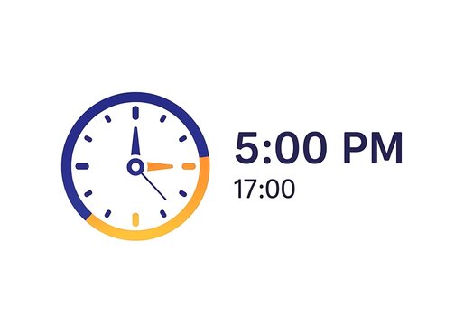 Clock Illustration Showing 5 PM or 17 -00 Time.