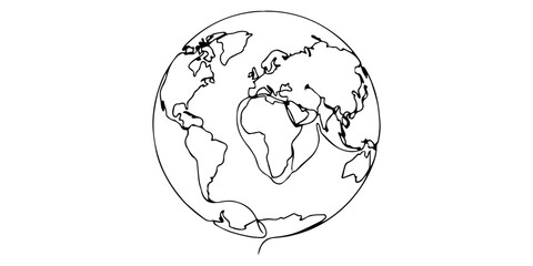 One line drawing of earth globe continents and oceans minimalist style © Bellal