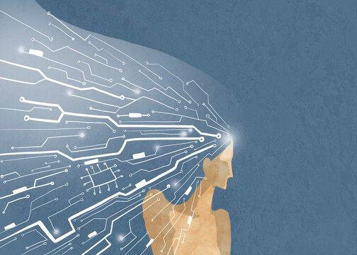 Artificial intelligence concept with circuit board profile