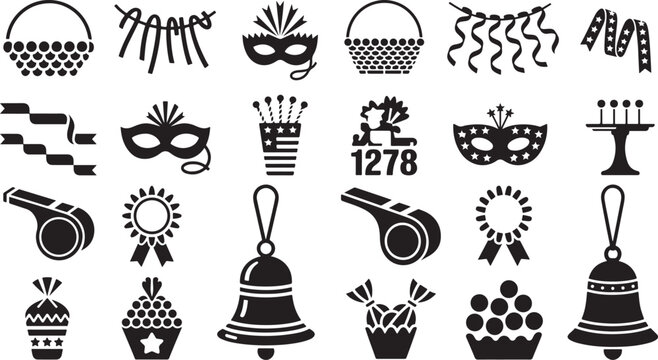 Collection of various party icons and symbols for celebrations and events