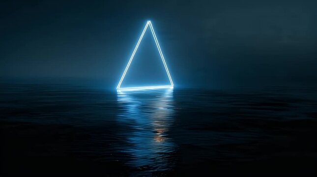 Neon Triangle Reflection on Water at Night