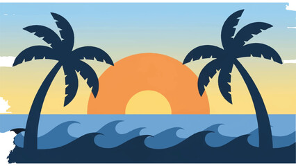 Obraz premium Two Palm Trees by the Ocean.