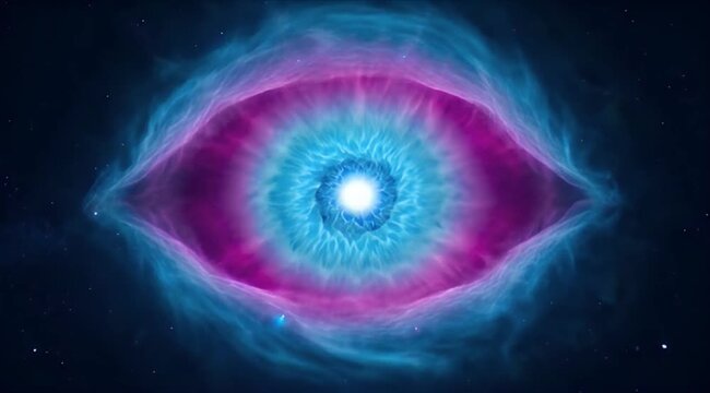 Space Cosmic nebula eye abstract space art glowing blue pink gas spiritual universe energy surreal astronomy background mystical galaxy pattern colorful star field interstellar cloud cosmic vision
