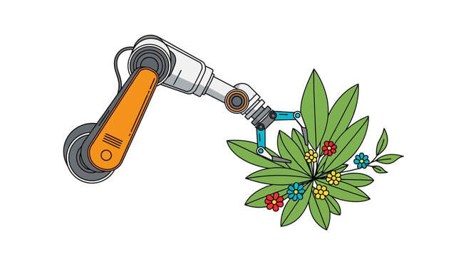 Robot arm picking cannabis plant.